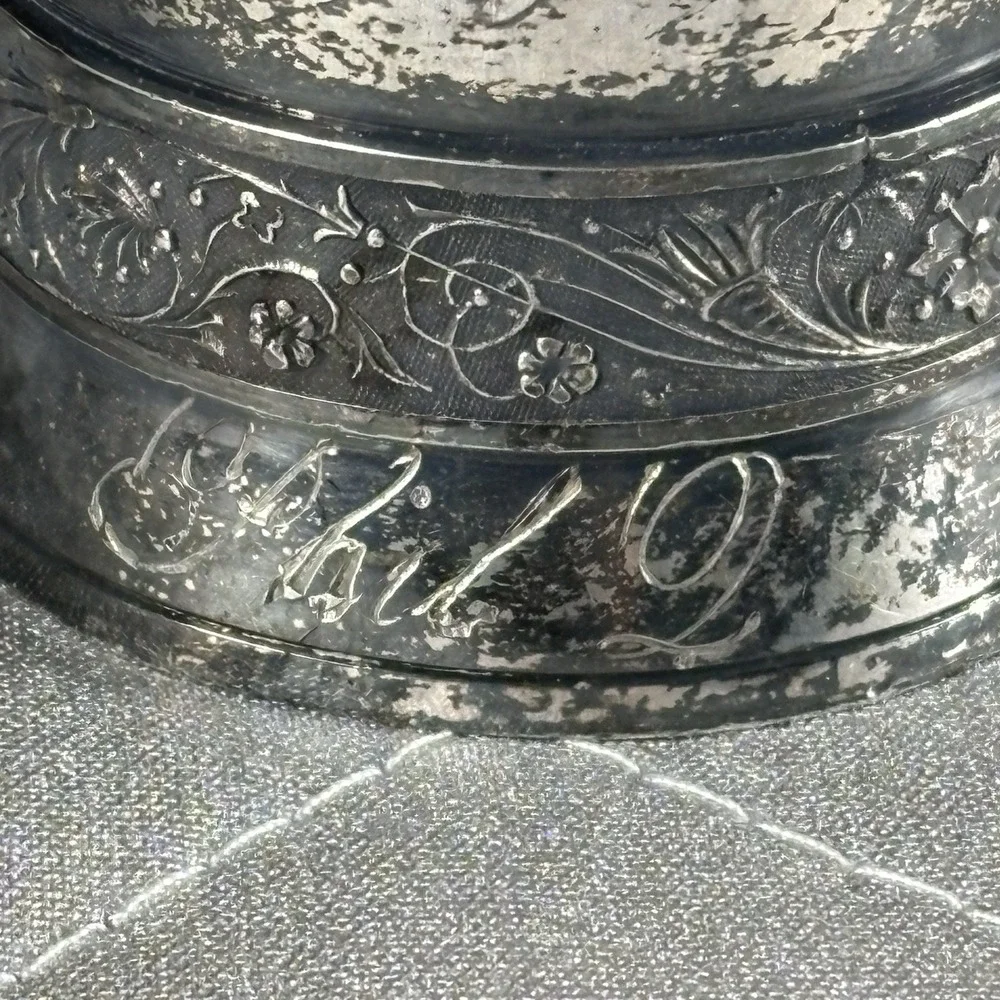 Antique Victorian Silverplate Floral Monogram Napkin Ring Estate 1880s Ornate‎
